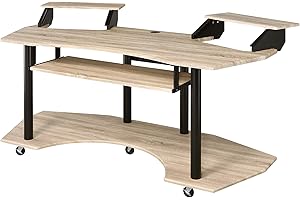 ACME FURNITURE Acme Eleazar Wooden 3-Shelf Music Recording Studio Desk in Natural Oak