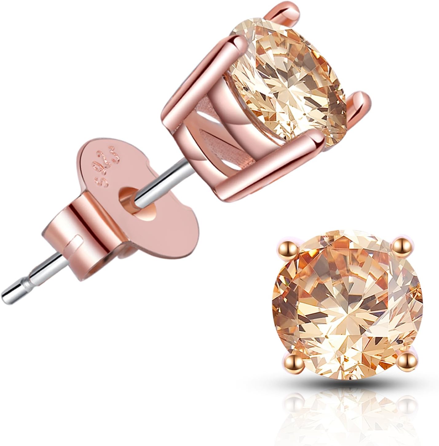 Brilliant Cut CZ Stud Earrings – 18K Gold Plated Stud Earrings for Women Men Ear Piercing Earrings Cubic Zirconia Inlaid,4-7mm Available