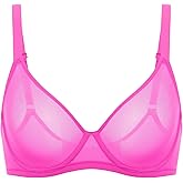 DELIMIRA Women's Cosnufy Sheer Mesh Bra Full Coverage Plus Size Plunge Unlined Underwire Bras