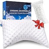 KUCEY Cooling Side Sleeper Pillow for Neck and Shoulder Pain, Luxury Shredded Memory Foam Curved Bed Pillows for Sleeping Set of 1- Adjustable Queen Size- Washable Cover Crescent White