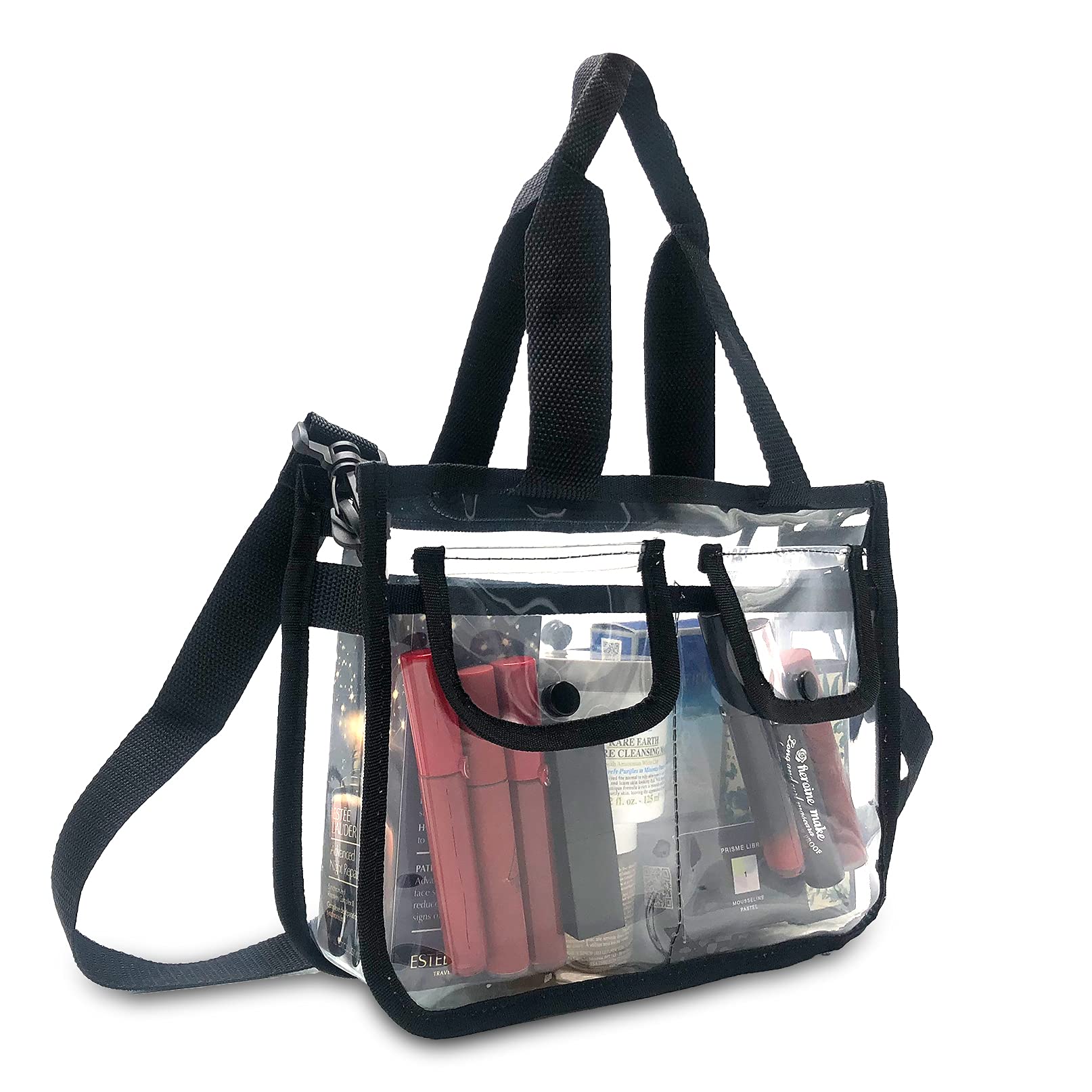 Enkrio Clear Toilery Bag Transparent Gym Bag clear Shoulder Bag For Women Girls,Clear Makeup Bag With 2 Side Pockets,Casual Comestic Handbag For Gym Travel