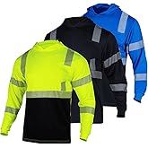 FONIRRA 3 Pack Hi Vis Shirts for Men Safety Reflective Long Sleeve Construction Work Shirt with Hood ANSI Class 3