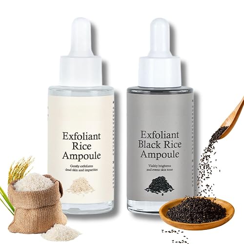 White & Black Rice Exfoliator Ampoule Duo - Gentle Face Scrub Exfoliator & Blackhead Remover for Face, Pore Minimizer Exfoliating Serum, Remove Dead Skin Cells for Radiant Skin Care (2 PCS)