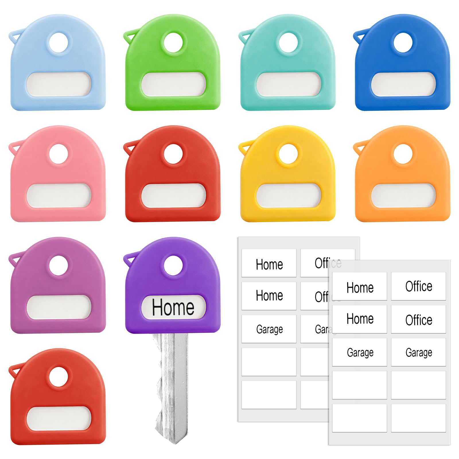 Photo 1 of 10 Pcs Key Identifiers Covers, Colors Silicone Key Covers Caps with Labels for House Keys, Colorful Caps Cover Identifier Cap for Standard Keys, Easy Organization