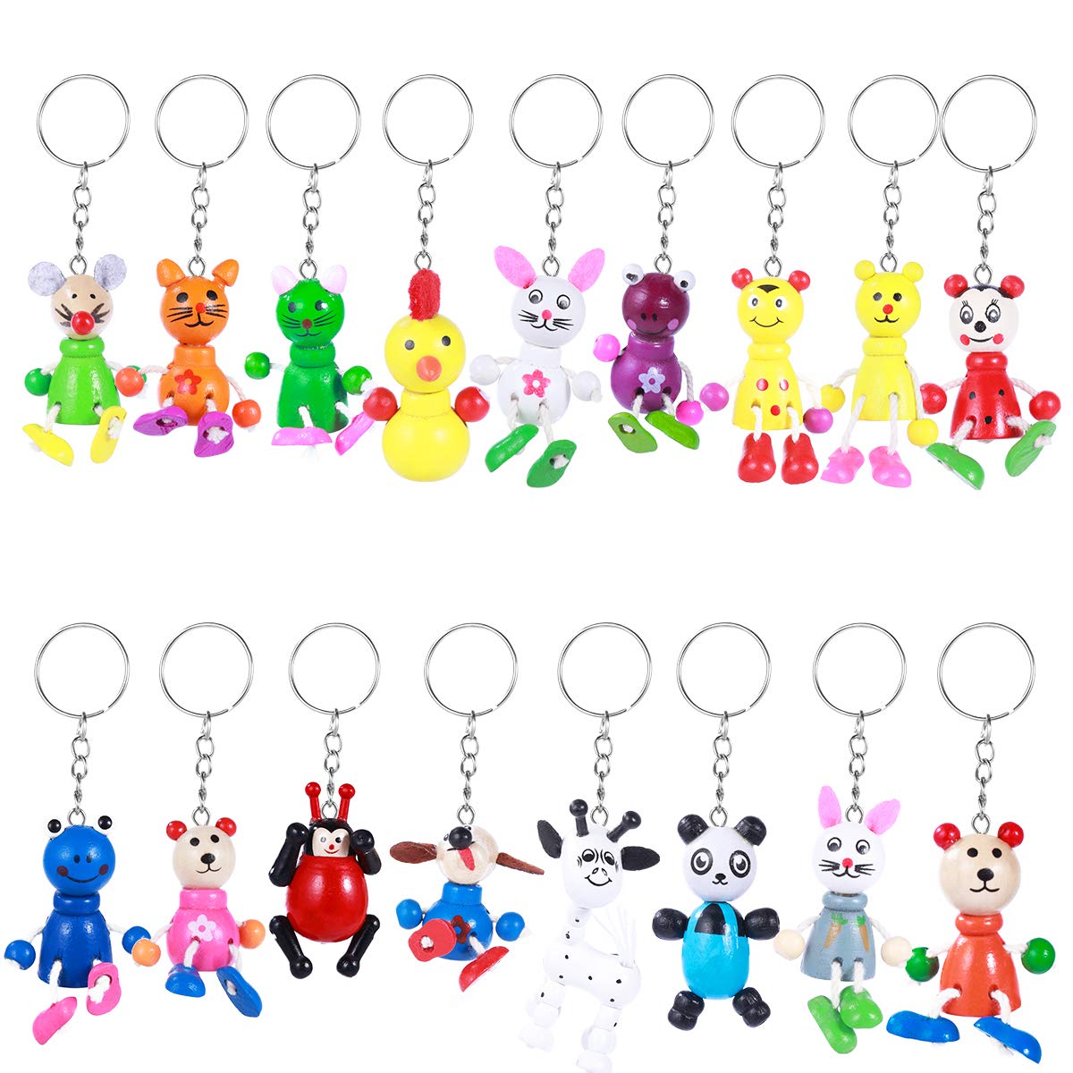 TOYMYTOY 24pcs Wooden Keychains, Cute Animal Pattern Keychain, Unique Bag Charm Gift for Kids & Adults (Random Pattern)