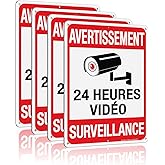 Faittoo 4 Packs de Avertissement 24 Heures Vidéos Signe, 7 Pouces par 10 Pouces, réfléchissant Aluminium. (4 Pack) French Vid