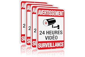 Faittoo 4 Packs de Avertissement 24 Heures Vidéos Signe, 7 Pouces par 10 Pouces, réfléchissant Aluminium. (4 Pack) French Vid