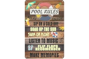 Jacevoo Metal Signs Pool Rules Tin Sign Vintage Pool Patio Wall Decoration Outdoor Swimming Pool Sign 16 x 12 Inch