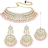 Aheli Faux Kundan Beaded Necklace Earrings Maang Tikka Indian Bollywood Ethnic Jewelry Set Gift for Women