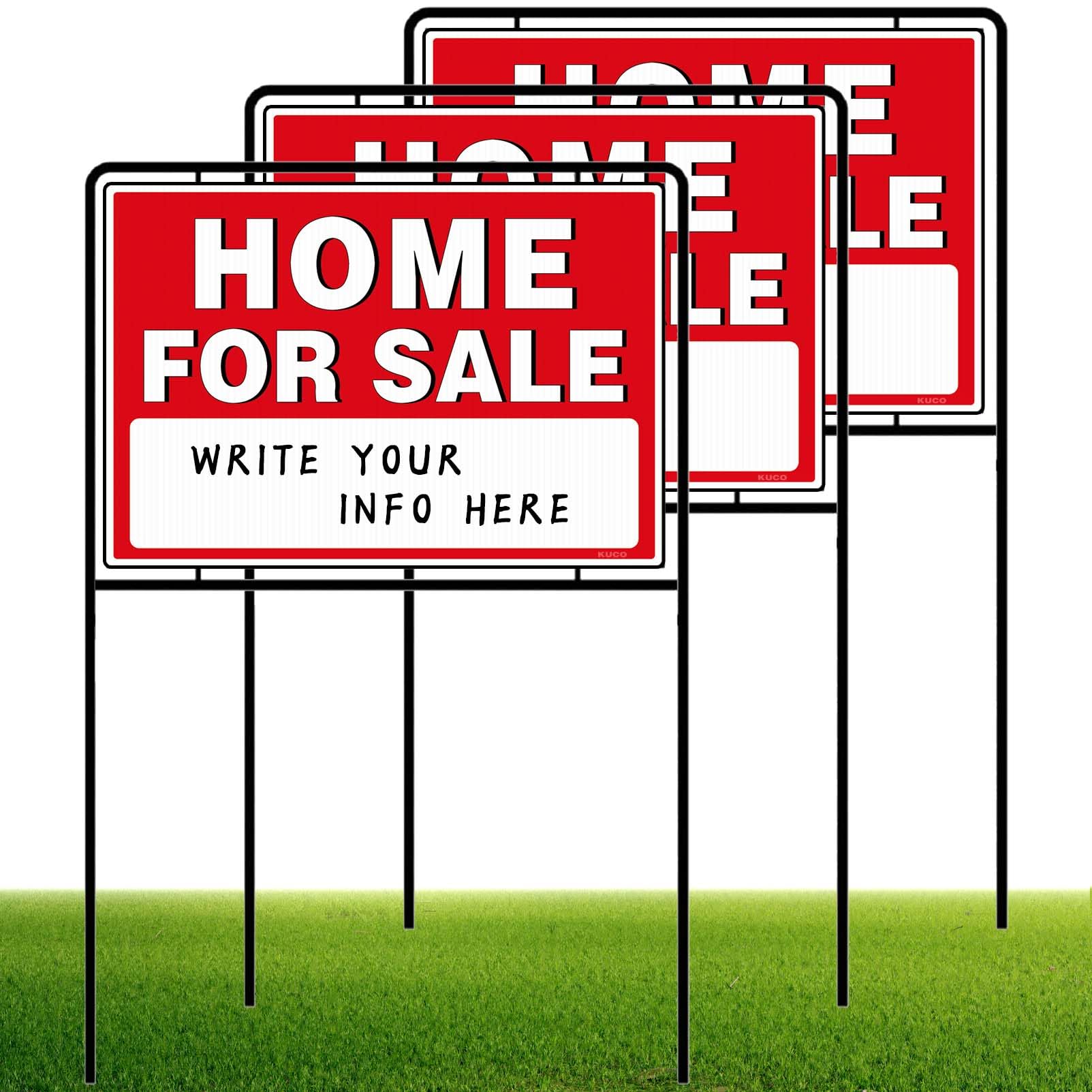 Photo 1 of Home For Sale Sign with Stakes, Double Sided Signs, For Sale By Owner Signs for Real Estate, Yard Sign for Home House Real Estate,(3 Pack)