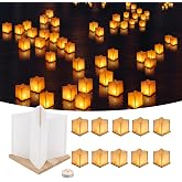 FuHigh 10Pack 6&rdquo;Paper Floating Candle Lantern,Wooden Water Lanterns with Candles,Outdoor Patio Decor for Pool Parties,Wedding,Memorials,Garden (10Lanterns with Candles)