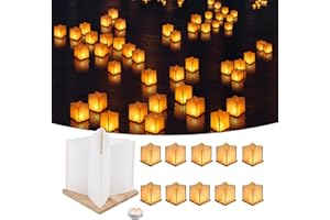 FuHigh 10Pack 6”Paper Floating Candle Lantern,Wooden Water Lanterns with Candles,Outdoor Patio Decor for Pool Parties,Wedding,Memorials,Garden (10Lanterns with Candles)
