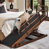 Dog Ramp for Bed &amp; Couch, Foldable Wooden Pet Ramp, 5 Adjustable Heights | Height up to 23.5", Portable Dog Ramp with Non-Slip Rubber Surface &amp; Safety Railings, Pet Ramp for Small, Large, Senior Dogs