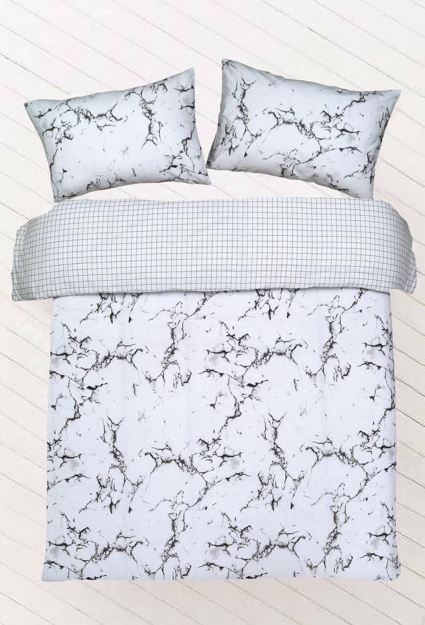 WKDS Marble Grey Print Polycotton Duvet Cover set with Pillow Cases Bedding Sets (Double)