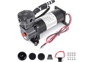 ZHSYMX 200PSI 1/4 NPT Heavy Duty Air Train Horn/Air Ride Suspension Compressor for Train/Truck/Car 12V Black
