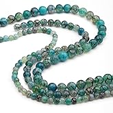 35pcs 10mm Natural Gemstone Beads for Jewelry Making Supplies,Green Dragon Vein Agate Polished Round Smooth Loose Beads for Bracelet Necklace 15 Inch