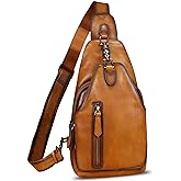 LRTO Genuine Leather Sling Bag for Men and Women Real Leather Shoulder Crossbody Bag Chest Bag Sling Backpack Purse