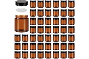 48 Pack 4oz Amber Glass Jars with Lids, Airtight Containers with Liners Lid for Cosmetics, Travel, Lotions Powder, Onitments 
