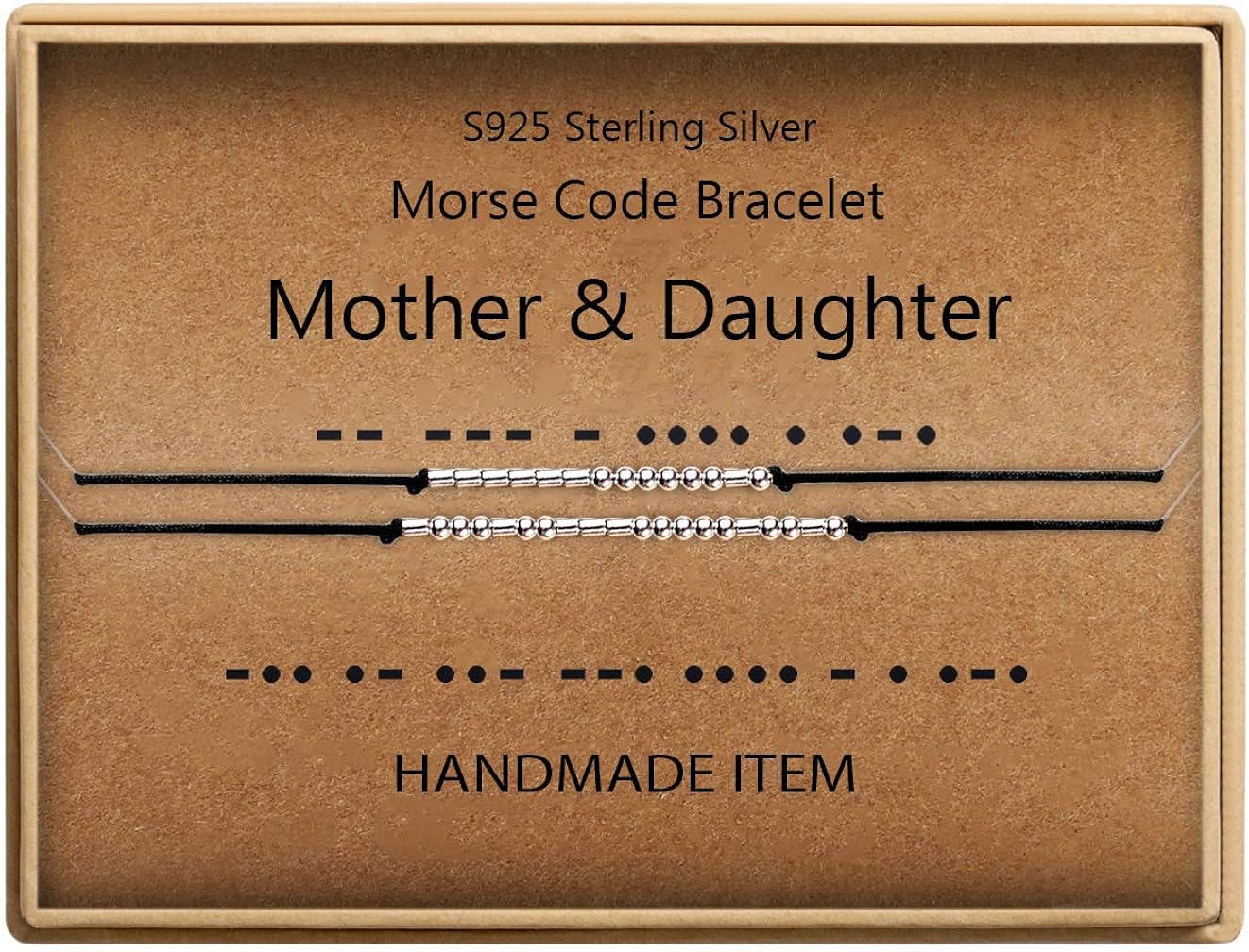 Mother & Daugther Bracelet Morse Code Jewelry Gift for Her Sterling Silver Beads on Silk Cord inspirational Gift for Women Girls