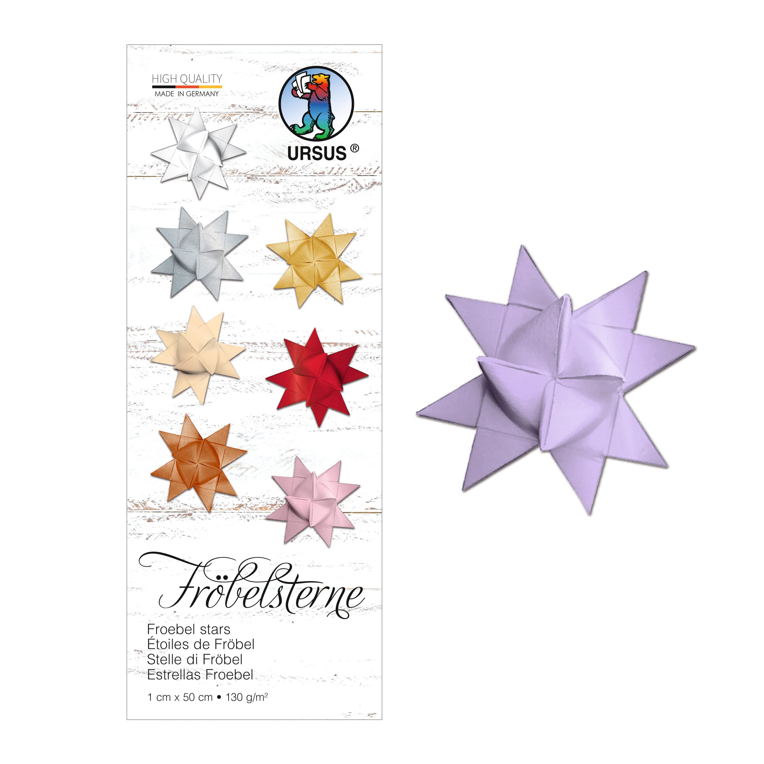 URSUS Moravian, Made of Coloured Drawing Paper 130 g/m 1 x 50 cm, 100 Strips for Approx. 25 Stars, Lilac, One Size
