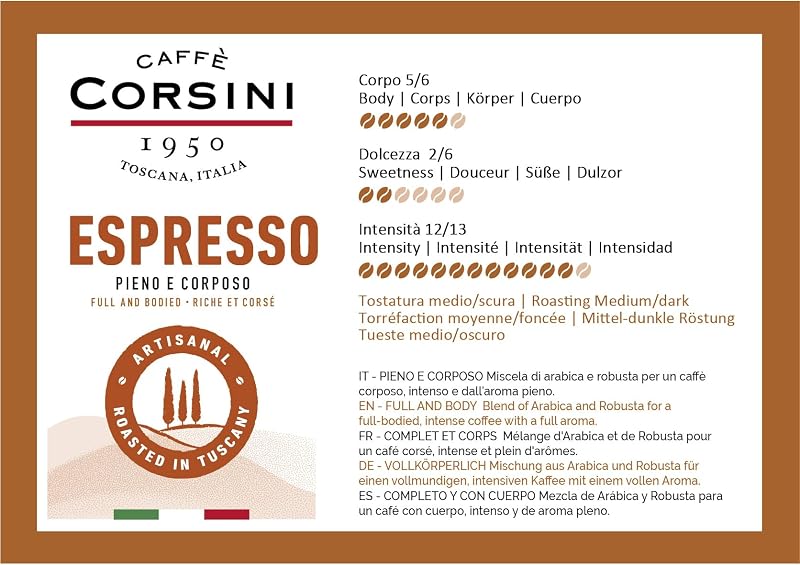 Caffè Corsini - Set Café en Grains Espresso à Maison Comme au Bar, Goût Intense, 2x1kg, 2kg Total