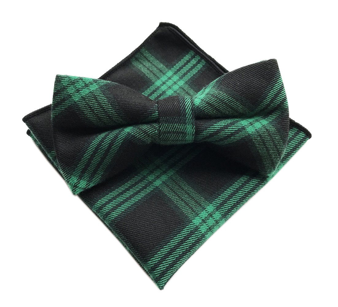 Elfeves Men's Green Black Bow Ties with Hanky Party