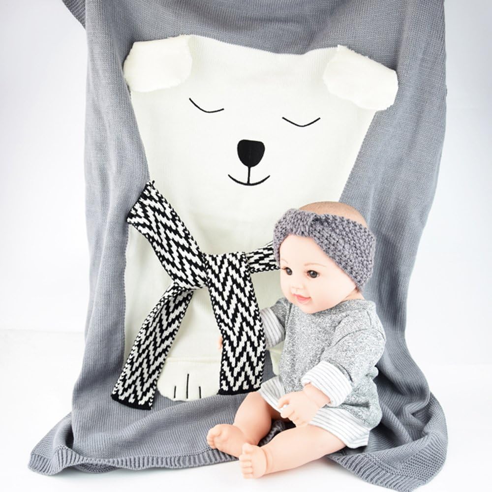 JE Seven Kids Blankets Cute Polar Bear Crochet Newborn Infant Swaddle Baby Knitted Sleeping Bedding Cover Bath Towels Sofa Beach Play Mat Light Weight not Too Thin Or Thick (Gray)