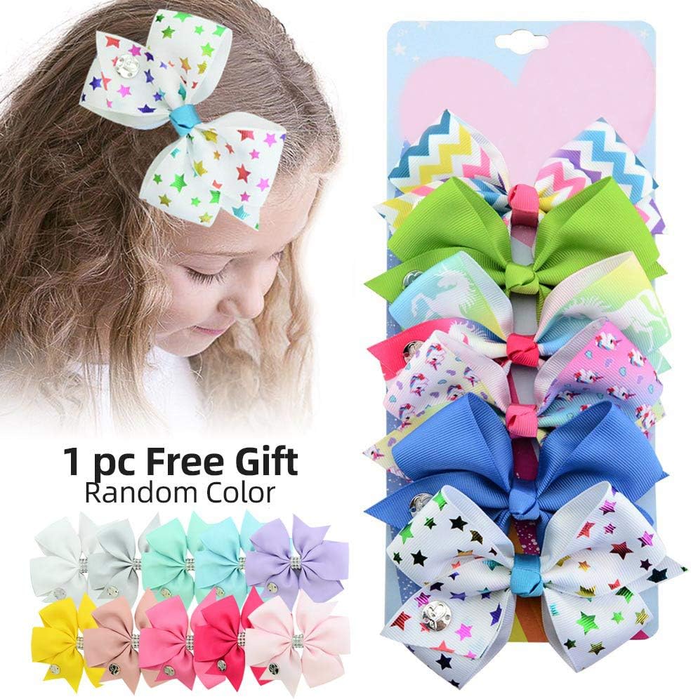 6pcs/Set 4.7 Inches Hair Bows Alligator Clips for Girls Unicorn Grosgrain Ribbon Hair Barrettes Accessories for Toddler Kids