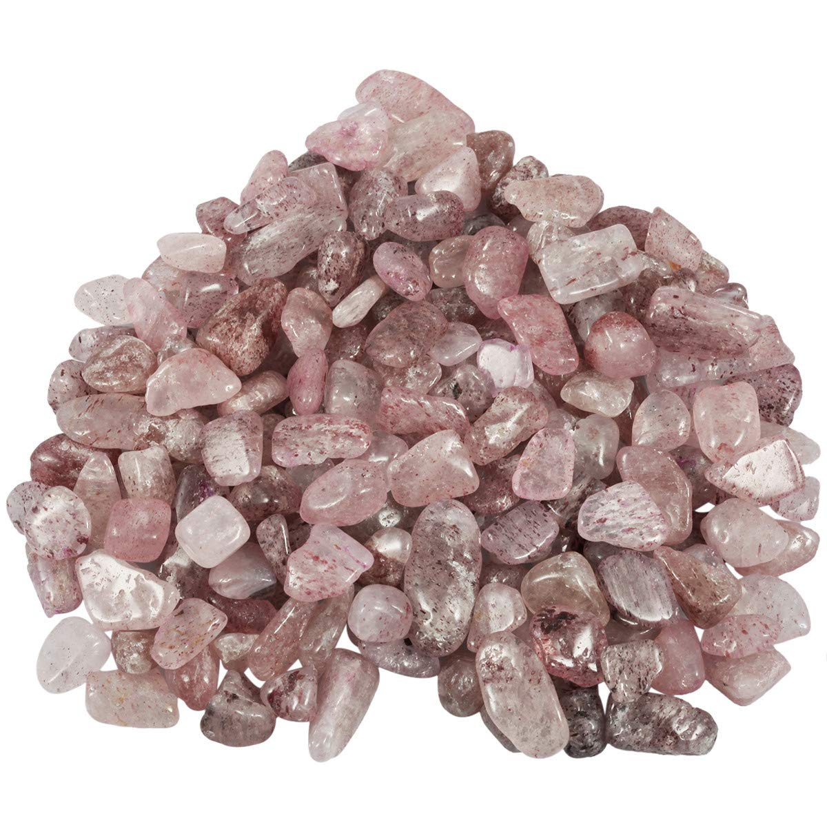 Nupuyai 1 lb Tumbled Strawberry Quartz Crystal Chips Stone, Crushed Irregular Shape Healing Reiki Crystal Stone for Home Decoration