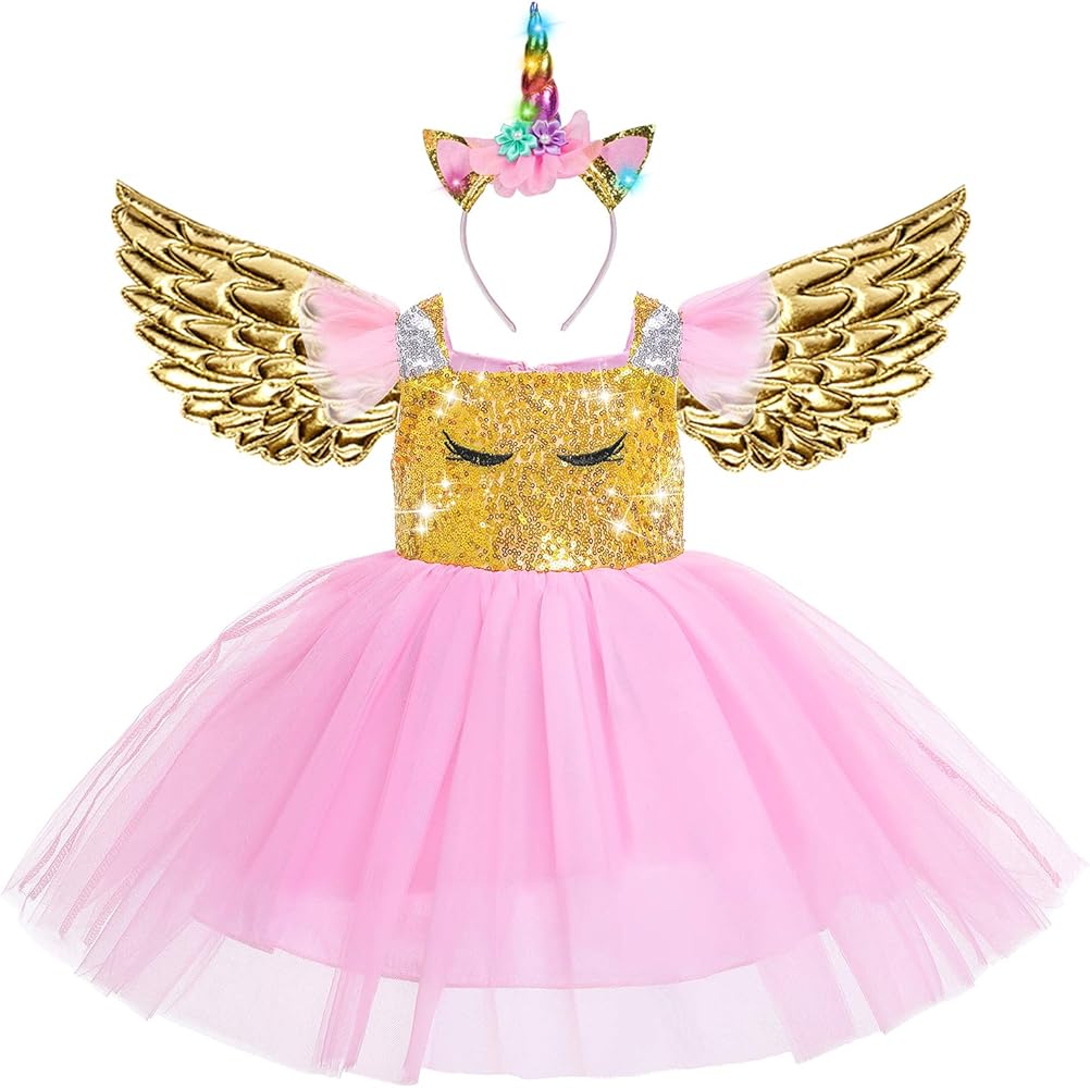 Amazon.com: 3 piezas bebé niña unicornio vestido con alas ...