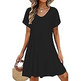 elescat Sundresses for Women Summer Casual Loose V Neck Short Sleeve Tshirt Dress with Pockets