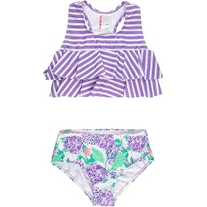 RuffleButts Girls Tween Flounce Bikini 2-Piece Swimsuit - 2-Piece Swimsuit | 80% Nylon 20% Spandex, UPF 50+ Sun Protection, 4