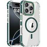 DEERLAMN Strong Magnetic Case for iPhone 16 Pro 6.3-Inch,[Compatible with Magsafe] Clear Slim Shockproof Protective Phone Cover for Women Men-Transparent+Green