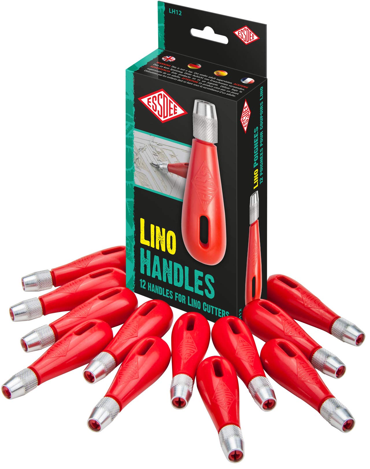 Educational Arts 71040012 LH12 Lino Handle, Red, Pack of 12