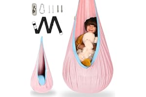 OUTREE Kids Pod Swing Seat, Cotton Child Hammock Swing Chair, Sensory Swing for Indoor and Outdoor Use, Macaron Pink