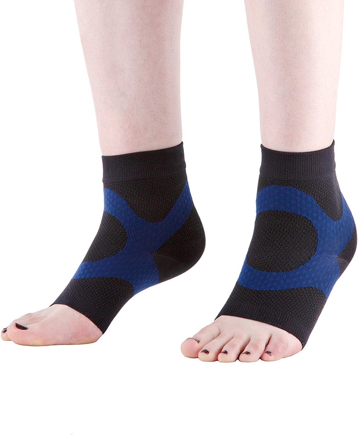 WANDERLUST Plantar Fasciitis Sleeves - Open Toe Compression Socks with KT Tape - Relieve Foot Pain & Swelling - 1 Pair