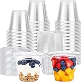 Lamosi 9 oz Clear Plastic Cups with Lids 50 Pack, Clear Disposable Cups with Flat Lids No Hole for Fruit, Snack, Pudding, Cold To Go Drinks or Milkshakes