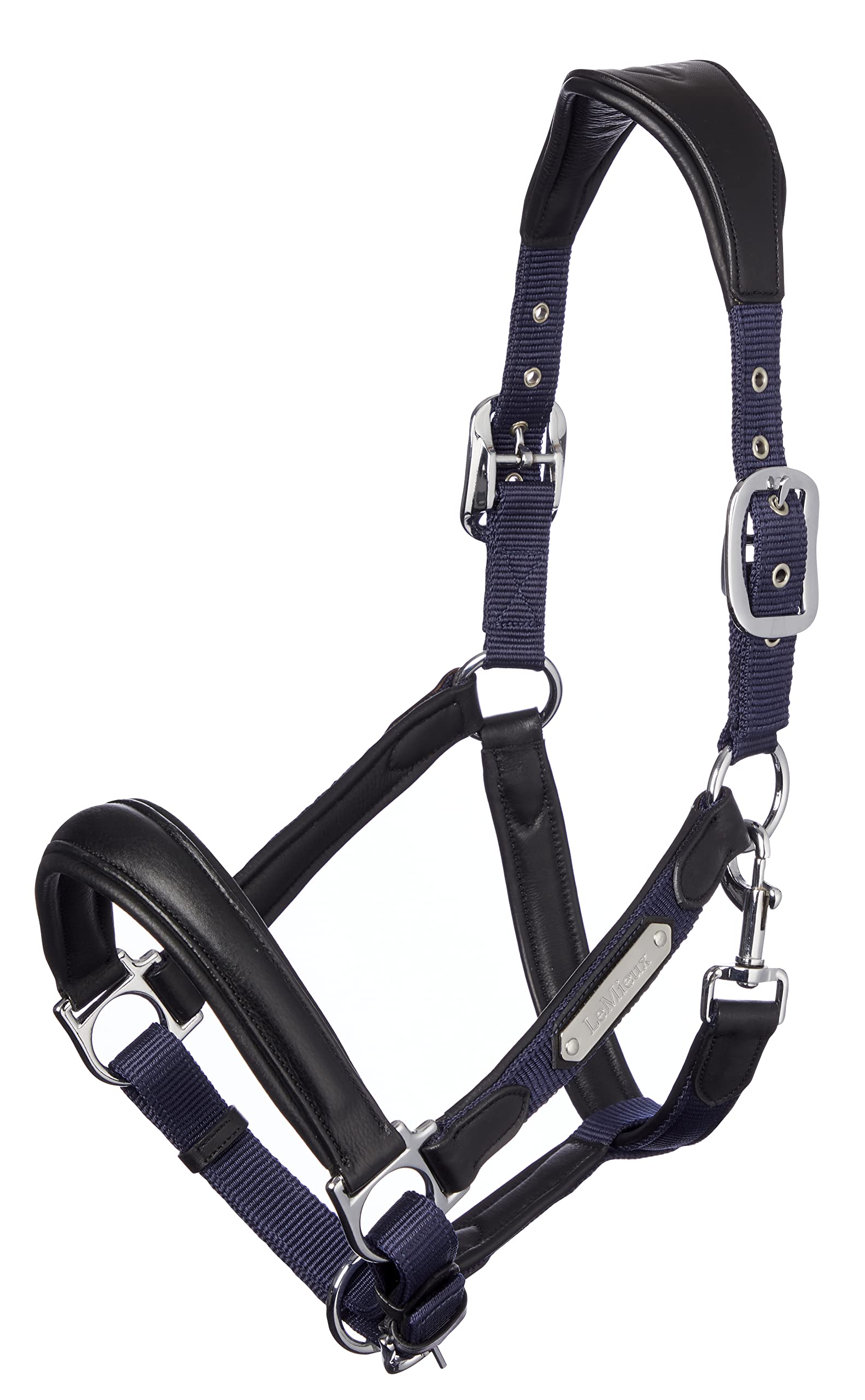 LeMieux Capella Headcollar for Horses - Navy - Leather/Nylon - Pressure Relief & Soft Touch - Cob — image 1