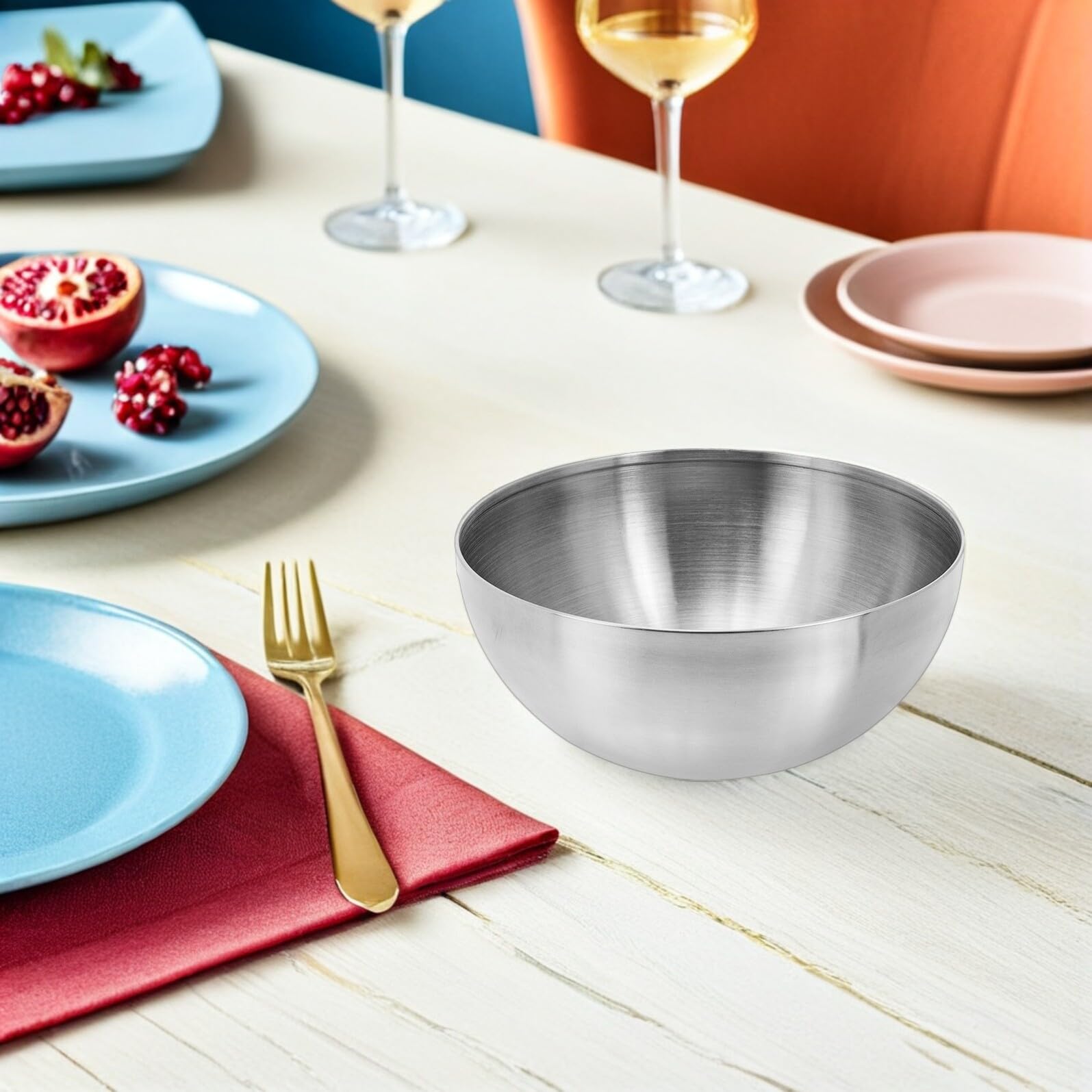 Zerodeko 2 Stück Ramen Nudelschüssel Edelstahl Schalen Koreanische Schalen Metall Pho Suppe Schüssel Servierschalen für Getreide Reissuppe Nudeln Salat 12 cm Silber Silber 5