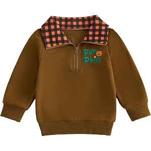 Hnyenmcko Toddler Boy Girls Halloween Sweatshirt Pumpkin Embroidered Shirt | Long Sleeve, Fall Shirt, Quarter Zip Collar Swea