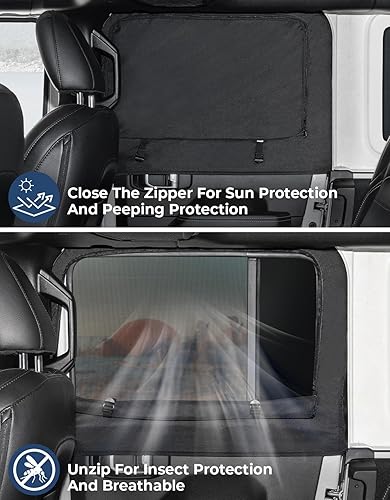 Jeep Wrangler Rear Side Window Sun Shade & Insect Screen - Fits 2007-2024 JK JL 4 Door & Gladiator JT