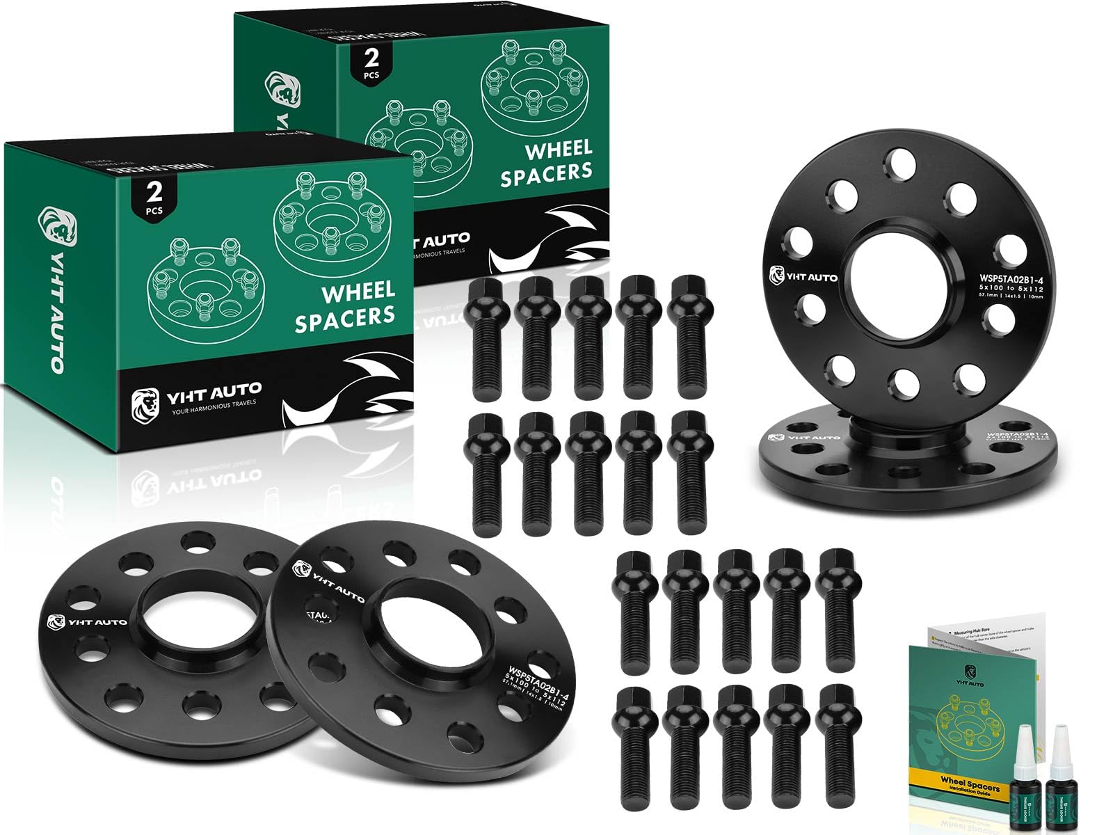 Photo 1 of YHTAUTO 5x100/5x112mm Hub Centric Wheel Adapters 10 mm Compatible with Audi, Volkswagen Models, A4, TT, Jetta, Passat, Golf Tire Adapters w/ M14x1.5 Studs, 57.1mm Hub Bore 5 Lug 4PCS Adapter Black
