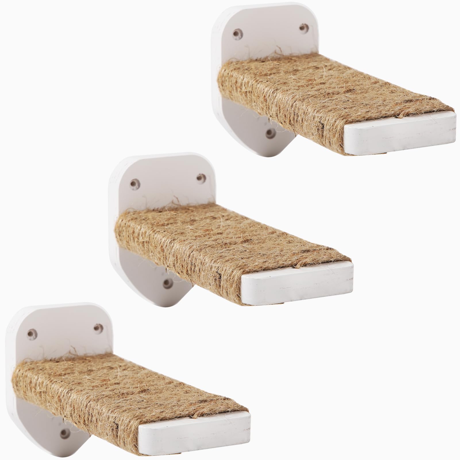 Photo 1 of 3-in-1 Cat Climbing Wall Steps with Hemp Rope, Shelves and Perches - Wall-Mounted Cat Furniture Set with Scratching Pads (White)
