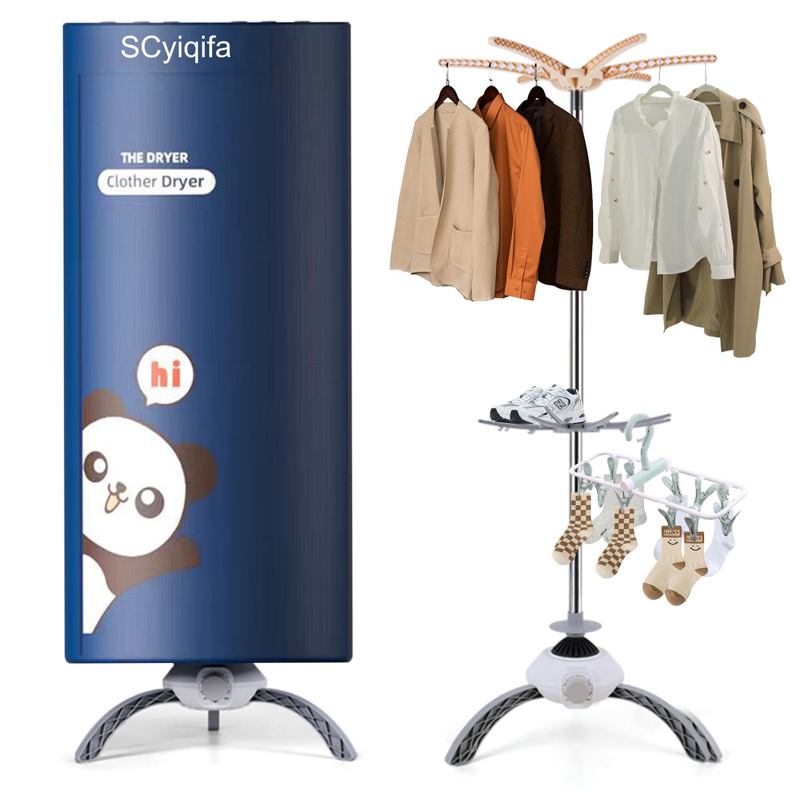 Photo 1 of Portable Clothes Dryer for Laundry, Mini Dryer for Apartments Travel and RV Drying Clothes Underwear and Shoes Small Electric Quickly Dry Foldable Clothes Dryer Machine with Organizer Bag (Blue)