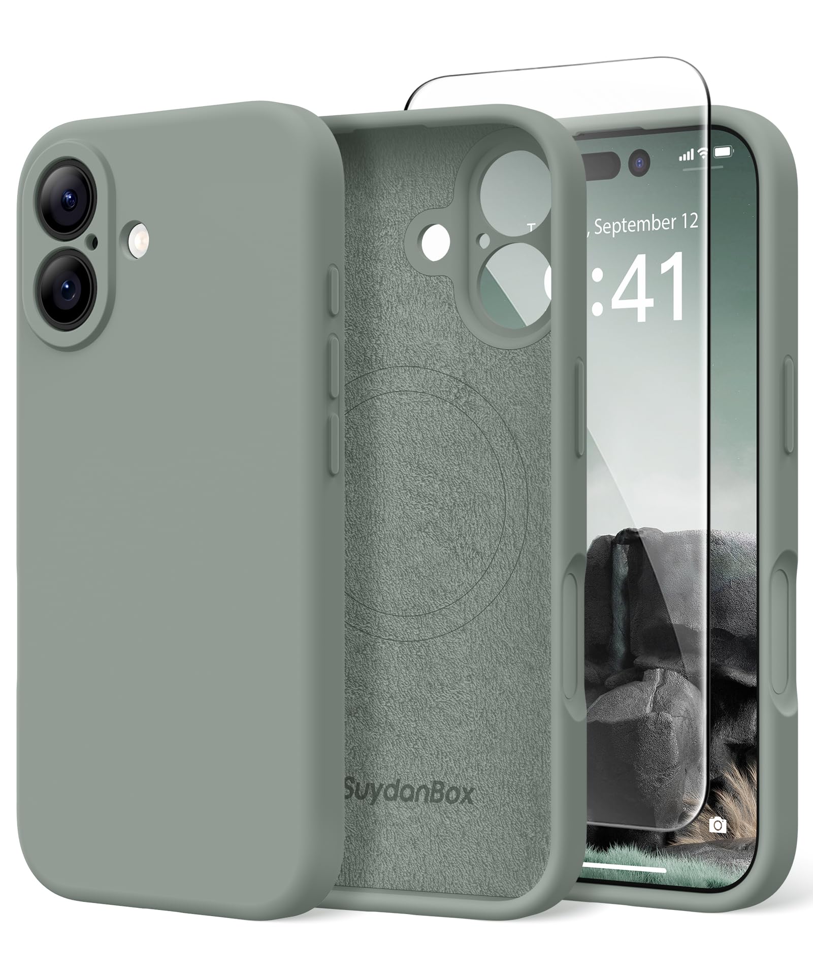 Photo 1 of SuydanBox Magnetic for iPhone 17 Case, Compatible with MagSafe, [Full Camera Protection][Screen Protector] Silicone Shockproof Protective Phone Case for iPhone 17 6.3", Calke Green
