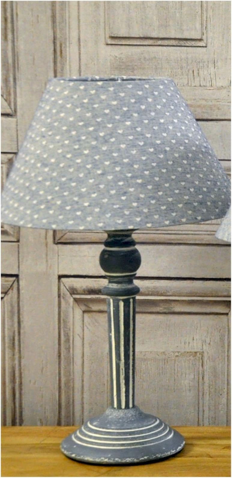 Wooden Shabby Chic Grey Small White Hearts Table Lamp