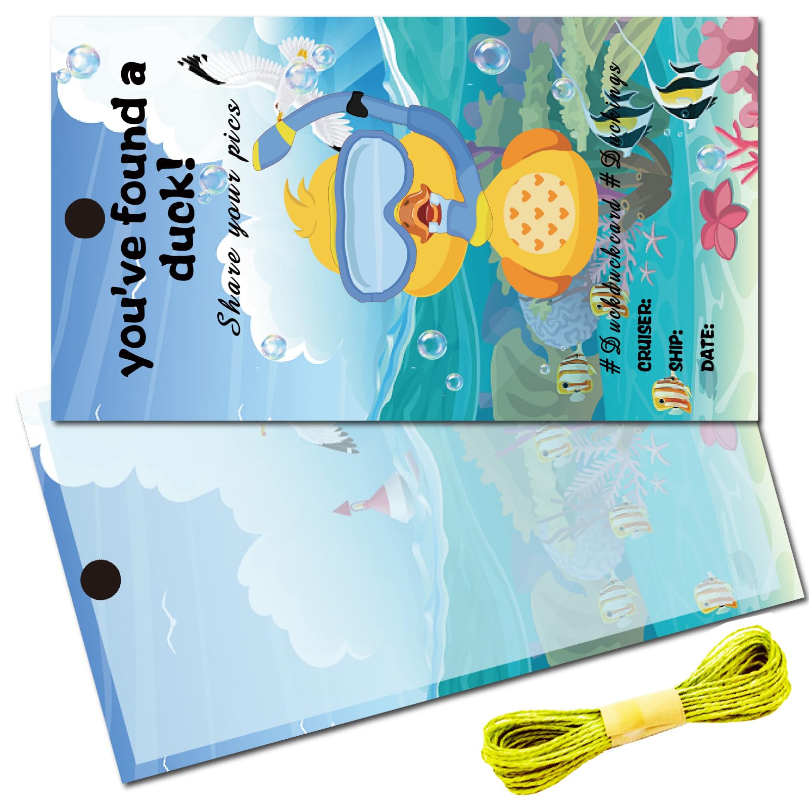 CREATCABIN 50Pcs You've Been Ducked Cards Duck Tags Duck Duck Ducking Game Card DIY Blue Duck Card with Hole and Twine for Car Decor 3.5 x 2 Inch-You've Found A Duck（Ocean