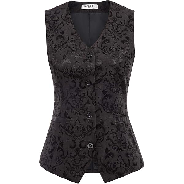 Allegra K Vintage Vest for Women's Button Up Jacquard