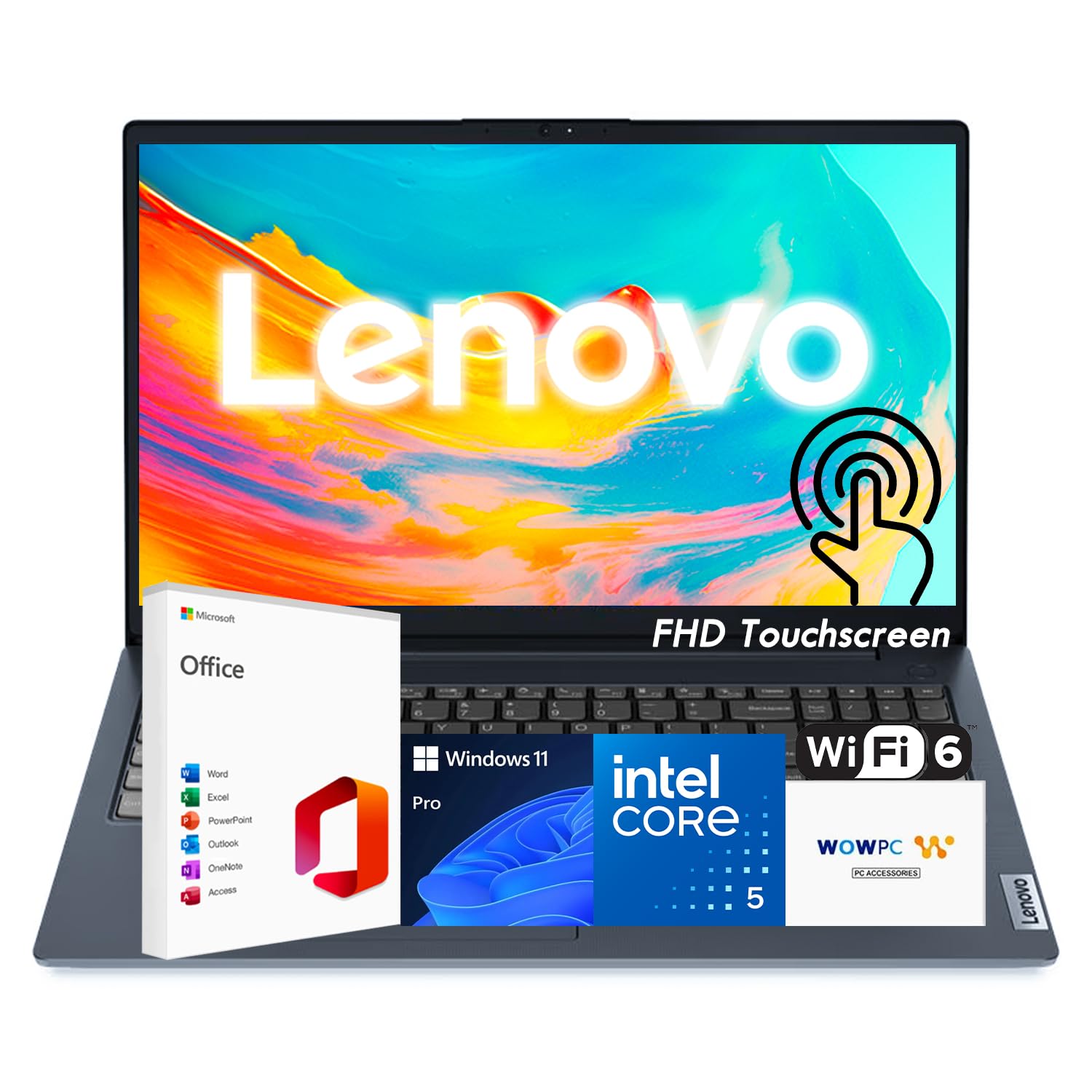 Lenovo IdeaPad Business Laptop, 15.6" FHD Touchscreen Display, Intel 13th 10-Core i5 CPU (Up to 4.6 GHz), 16GB RAM, 1TB SSD, Copilot AI Ready, Wi-Fi 6, Windows 11 Pro with Microsoft Office, WOWPC USB