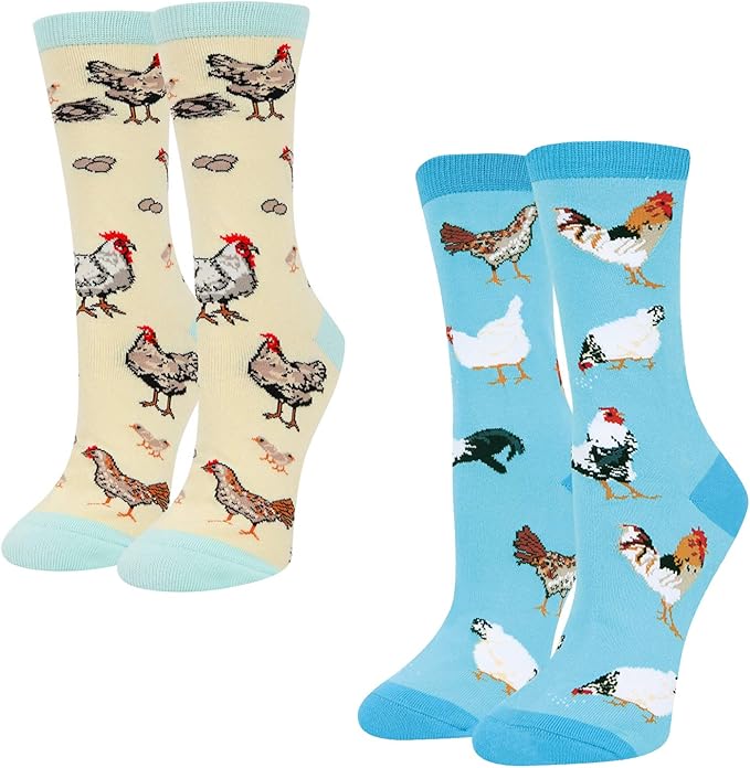 Women's Novelty Crazy Funny Crew Socks Chicken Hens Egg Rooster Dress
